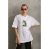 Unisex Baskılı Oversize T-Shirt - Beyaz