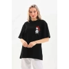 Unisex Baskılı Oversize T-Shirt - Siyah