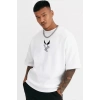 Unisex Bisiklet Yaka Baskılı Oversize T-Shirt - Beyaz
