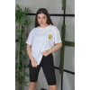 Unisex Bisiklet Yaka Baskılı Oversize T-Shirt - Beyaz