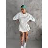Unisex Bisiklet Yaka Baskılı Oversize T-Shirt - Beyaz