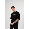 Unisex Bisiklet Yaka Baskılı Oversize T-Shirt - Siyah
