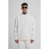 Unisex Biskilet Yaka Üç İplik SweatShirt - Beyaz
