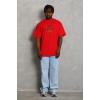 Unisex Oversize Baskılı Bisiklet Yaka T-Shirt - Kırmızı