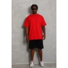Unisex Oversize Düz Bisiklet Yaka T-Shirt - Kırmızı