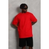 Unisex Oversize Düz Bisiklet Yaka T-Shirt - Kırmızı