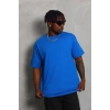 Unisex Oversize Düz Bisiklet Yaka T-Shirt - Mavi