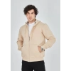 Unisex Tam Fermuarlı Kapşonlu  SweatShirt - Bej