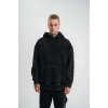Unisex Uzun Kol Kapşonlu Yıkamalı Nakışlı SweatShirt - Siyah