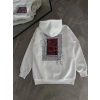 Uzun Kol Kapşonlu Ön Ve Arka Baskılı SweatShirt - Beyaz