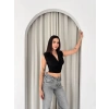 Vatkalı Kolsuz V Yaka Drapeli Crop Bluz Likralı Fit - Siyah