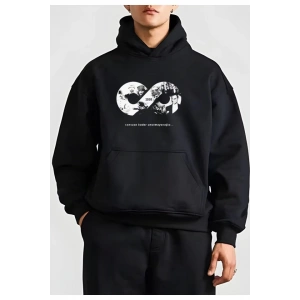 10 Kasıma Özel Üç İplik Kapşonlu Baskılı SweatShirt - Siyah