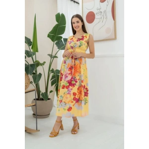 Sarı Çiçek Desenli Yazlık Elbise