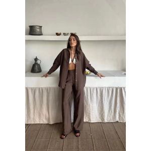 GÖMLEK-PANTOLON TAKIM CUPRA KUMAŞ - Kahverengi