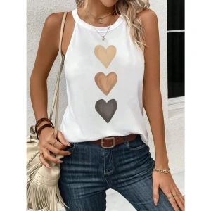 Kadın Omuzlardan Açık Boyundan Askılı Kalp Baskılı Viskon Bluz