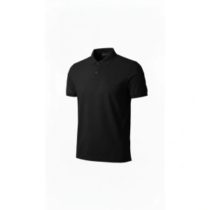 Erkek Pike Kumaş Düğmeli Yaka Regular Fit Günlük Kısa Kol Tişört T-shirt - Siyah