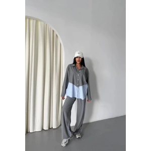 POLYVİSKON - POPLİN PARÇALI GÖMLEK PANTOLON TAKIM - Gri