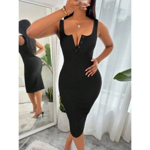 Kadın Askılı önü Düğmeli Midi Kaşkorse Elbise