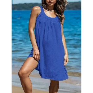 Kadın Omuzlardan Açık Yuvarlak Yaka Pileli Viskon Elbise