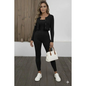 Kadın Uzun Kollu şardonlu Kaşkorse Straplez Ile Kısa önden Düğmeli Ceket Ikili Takım