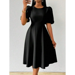 Kadın Kısa Balon Kollu Bisiklet Yaka Kiloş Janjan Krep Elbise