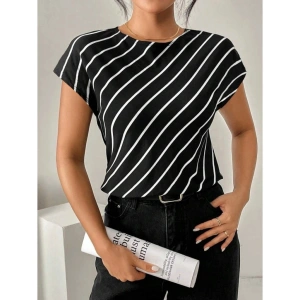 Kadın Kısa Yarasa Kollu Bisiklet Yaka çizgi Desenli Atlas Bluz