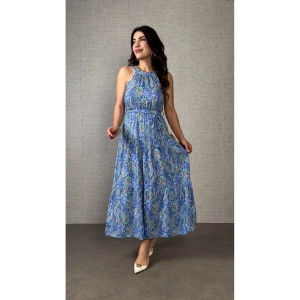 Kadın Omuzlardan Açık Boyundan Geçmeli Desenli Süprem Bluz