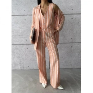 ÇİZGİLİ CEKET KETEN - Orange