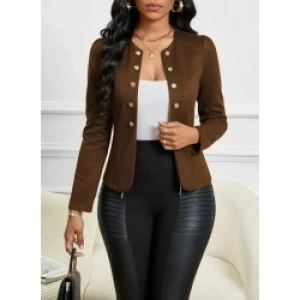 Kadın Uzun Kollu önü Açık Düğmeli Kısa Süet Ceket