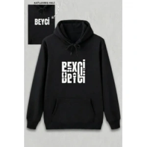 Sevgililer Günü Özel Kapüşonlu Beyci Baskılı Oversize Sweatshirt - Siyah