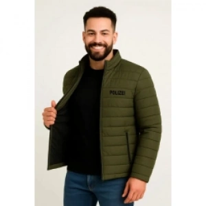 Erkek Mikro Su İtici Kapitone Baskılı Astarlı Fermuarlı Bomber Mont - Haki