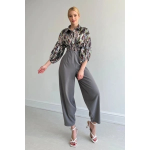 Beli Lastikli Saten Gömlek - Lila