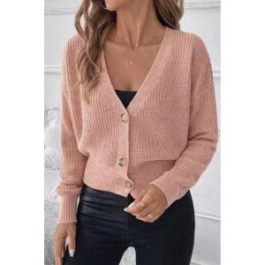 Kadın Uzun Kollu Düğme Detay Triko Bluz