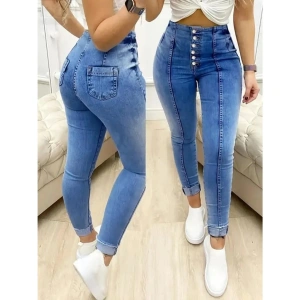 Kadın Yüksek Bel önden Düğmeli Jean Pantolon