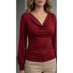 Kadın Uzun Kollu Degaje Yaka Taşlı Sandy Bluz