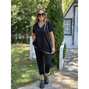 Kadın Kısa Kollu V Yakalı Iki Iplik Bluz Ve Pantolon Ikili Takım