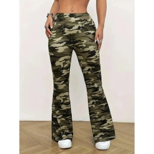 Kadın Yüksek Bel Kamuflaj Desenli Dalgıç Tayt