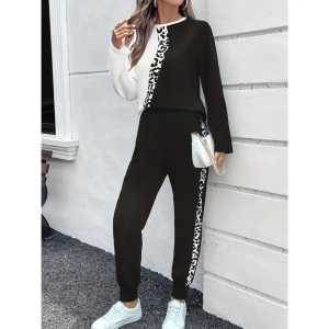 Kadın Uzun Kollu Bisiklet Yaka çift Renkli Viskon Iki Iplik Bluz Ve Pantolon Ikili Takım