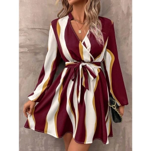 Kadın Uzun Kollu Kruvaze Yakalı Desenli Modal Mini Elbise