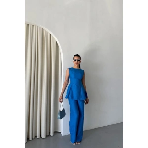 JAKAR KETEN KOLSUZ BLUZ-PANTOLON TK - Mavi