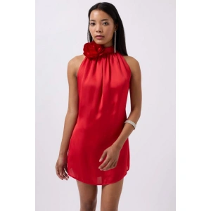 Gül Detay Mini Saten Elbise