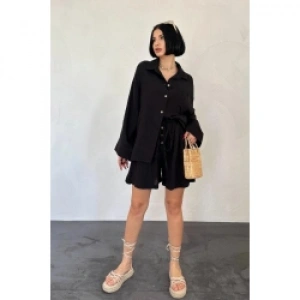 Siyah Gömlek Ve Müslin Şort Takım