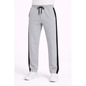 Erkek Yandan Şeritli Boru Paça Eşofman Altı 3 Iplik Pamuklu Eşofman - Gri