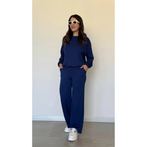 Kadın Uzun Kollu Bisiklet Yaka Viskon Iki Iplik Bluz Ve Pantolon Ikili Takım