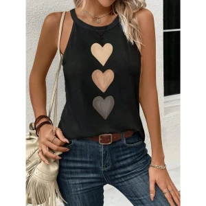 Kadın Omuzlardan Açık Boyundan Askılı Kalp Baskılı Viskon Bluz