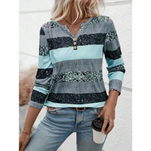 Kadın Uzun Kollu Yakadan Düğmeli çizgili Desenli Süprem Bluz
