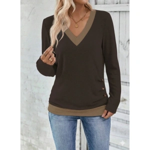 Kadın Uzun Kollu V Yakalı Yandan Düğmeli Yün Viskon Bluz