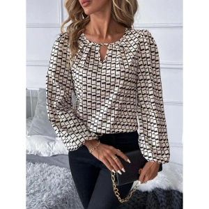 Kadın Uzun Kollu Damla Detaylı Yaka Desenli Süprem Bluz