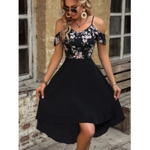 Kadın Askılı Omuzlardan Açık üst Süprem Alt Ithal Krep Elbise