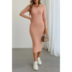 Kadın Uzun Kollu Yakalı Triko Elbise